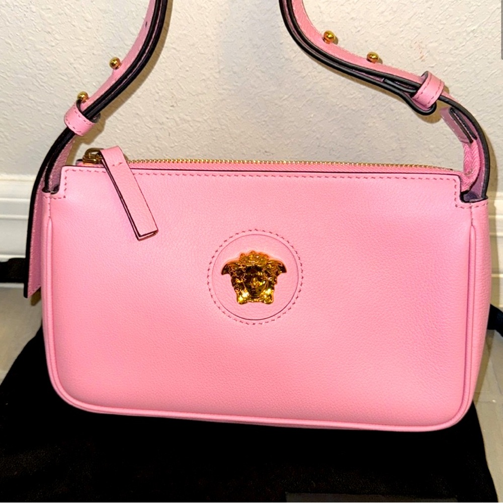 Versace Pink Shoulder Bag with Gold Medusa Emblem